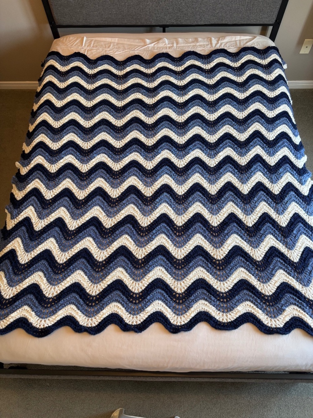 Crochet Blanket Blue/White Homemade Handmade
